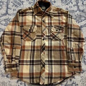 VTG 90's Earthtones Patterned Striped Flannel Orange Brown Tan SZ L